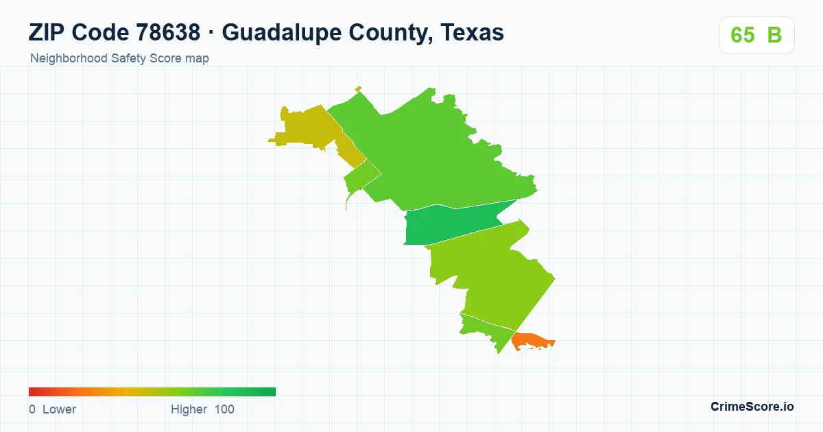 ZIP Code 78638 in Guadalupe County, Texas neighborhood Safety Score map