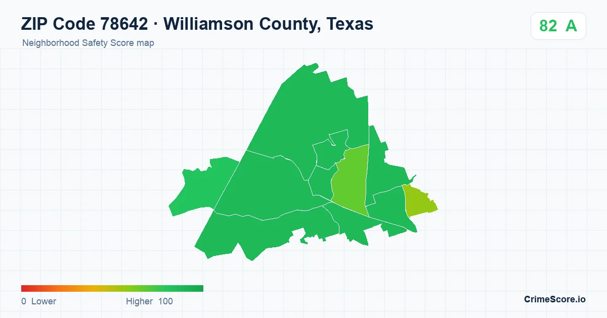 ZIP Code 78642 in Williamson County, Texas neighborhood Safety Score map