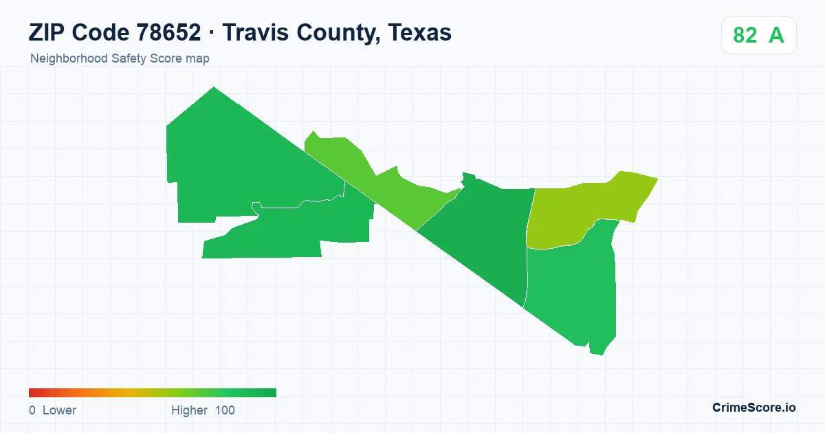 ZIP Code 78652 in Travis County, Texas neighborhood Safety Score map