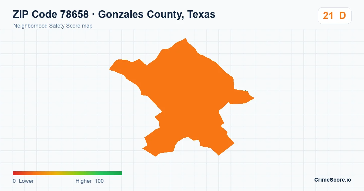 ZIP Code 78658 in Gonzales County, Texas neighborhood Safety Score map