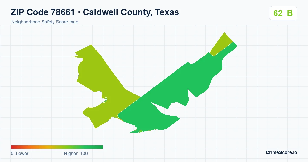 ZIP Code 78661 in Caldwell County, Texas neighborhood Safety Score map
