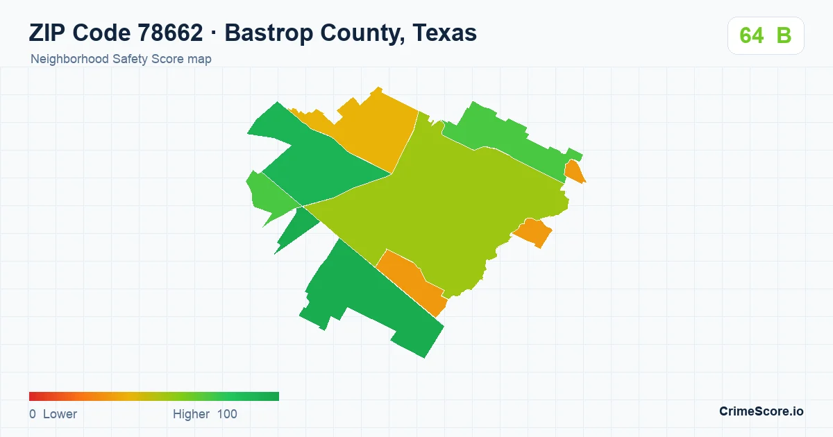 ZIP Code 78662 in Bastrop County, Texas neighborhood Safety Score map