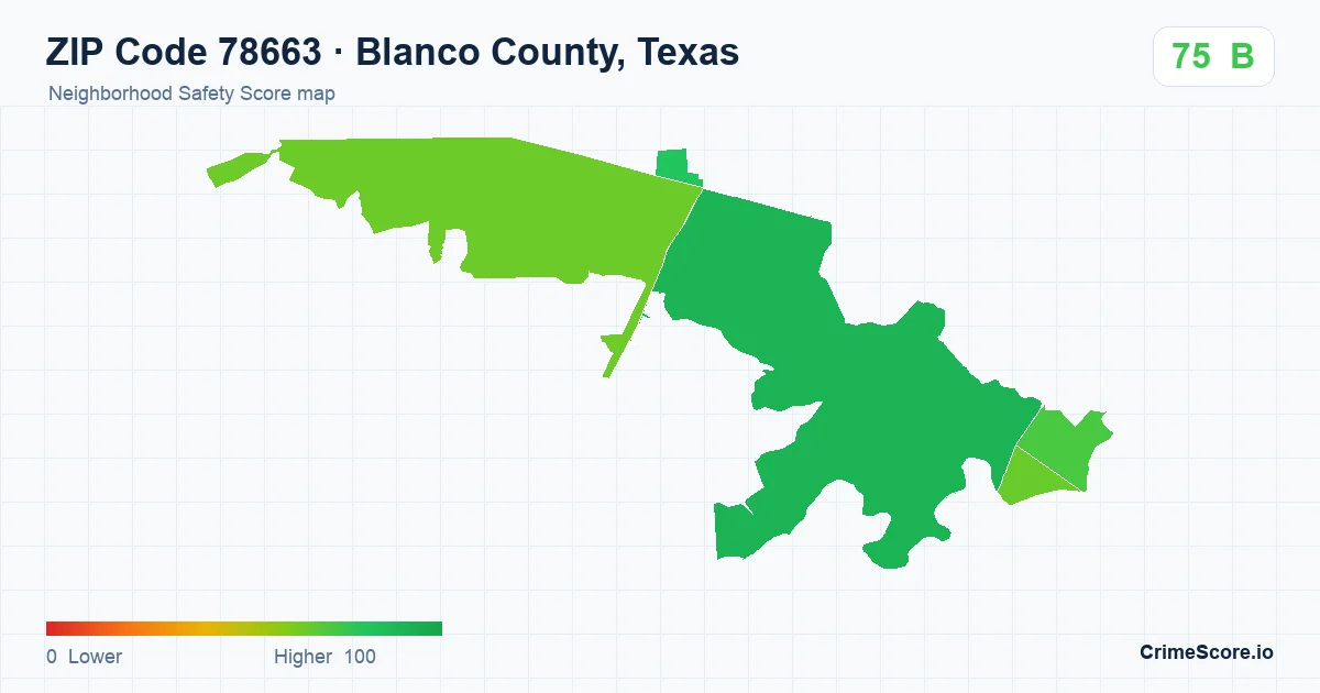 ZIP Code 78663 in Blanco County, Texas neighborhood Safety Score map