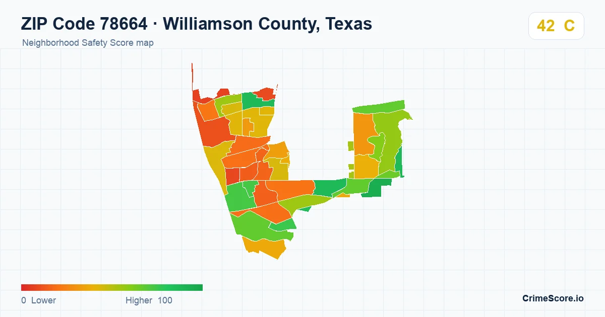 ZIP Code 78664 in Williamson County, Texas neighborhood Safety Score map