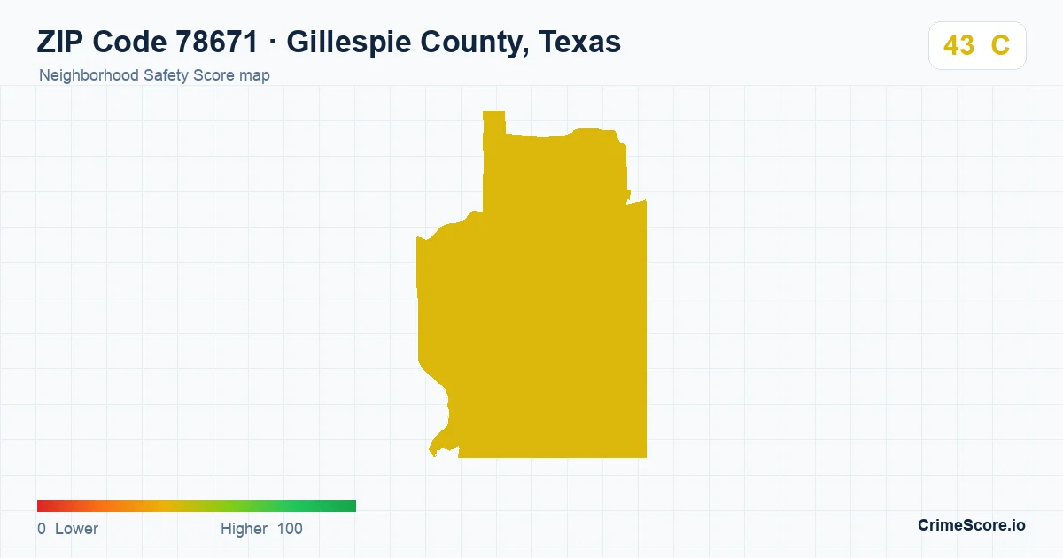 ZIP Code 78671 in Gillespie County, Texas neighborhood Safety Score map