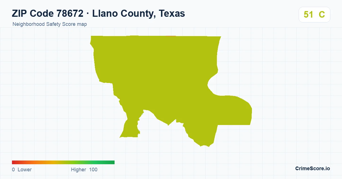ZIP Code 78672 in Llano County, Texas neighborhood Safety Score map