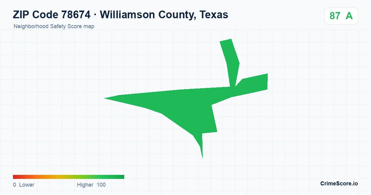 ZIP Code 78674 in Williamson County, Texas neighborhood Safety Score map