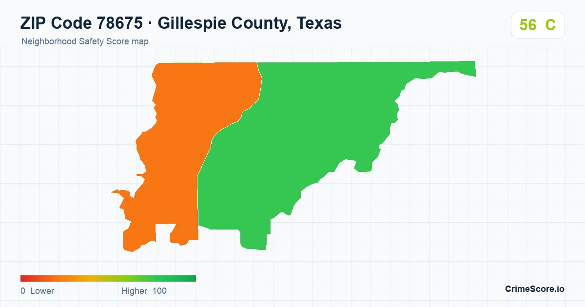 ZIP Code 78675 in Gillespie County, Texas neighborhood Safety Score map