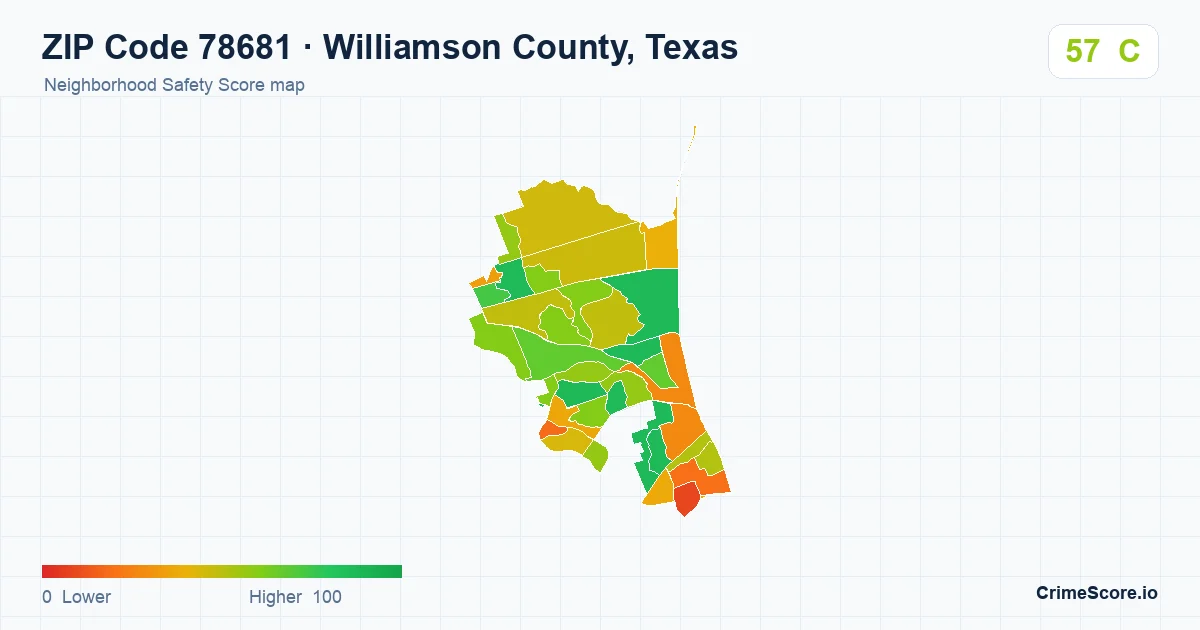 ZIP Code 78681 in Williamson County, Texas neighborhood Safety Score map