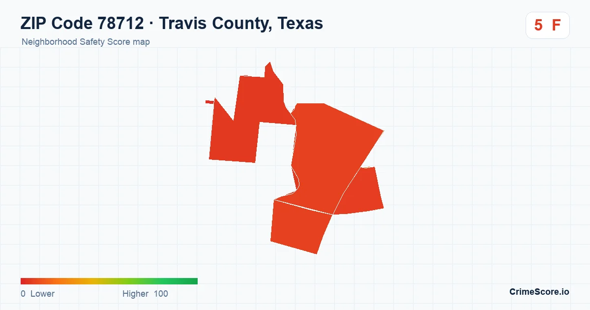 ZIP Code 78712 in Travis County, Texas neighborhood Safety Score map