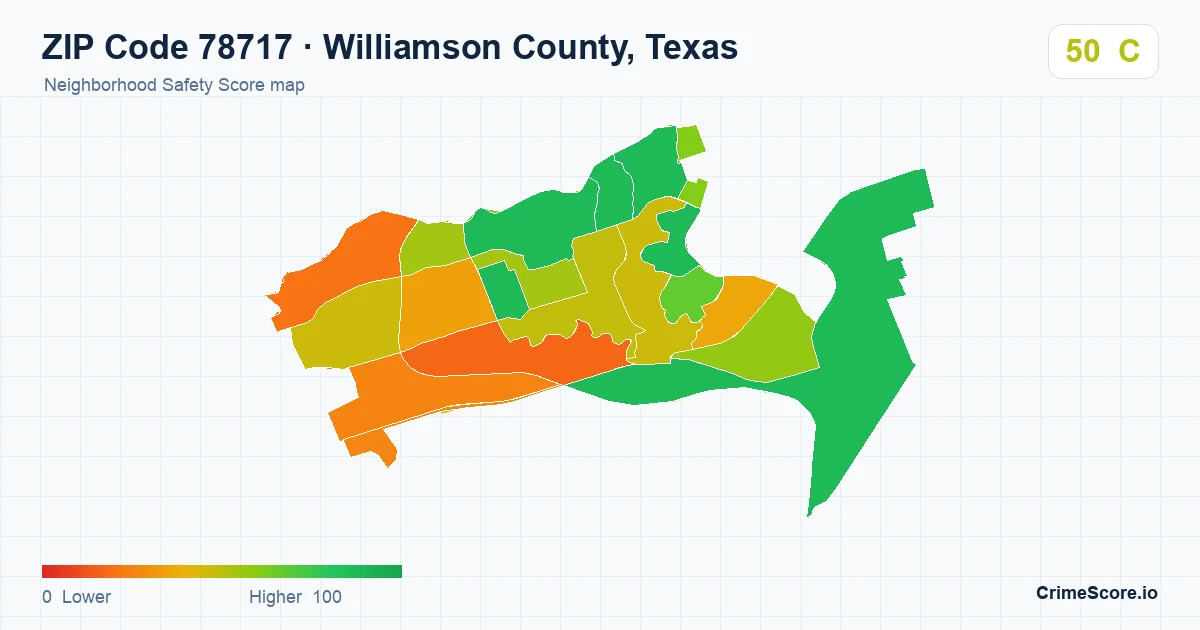 ZIP Code 78717 in Williamson County, Texas neighborhood Safety Score map