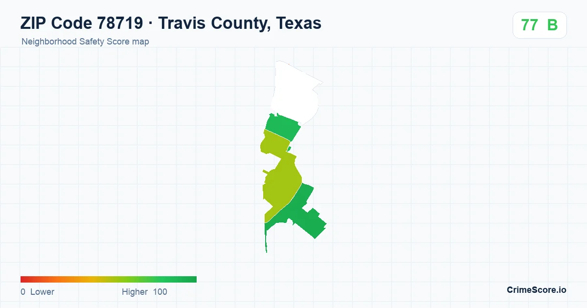 ZIP Code 78719 in Travis County, Texas neighborhood Safety Score map