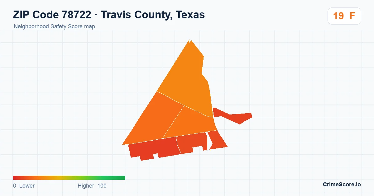 ZIP Code 78722 in Travis County, Texas neighborhood Safety Score map