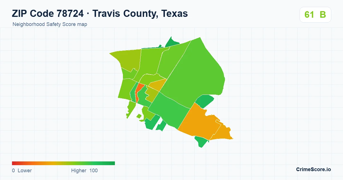 ZIP Code 78724 in Travis County, Texas neighborhood Safety Score map
