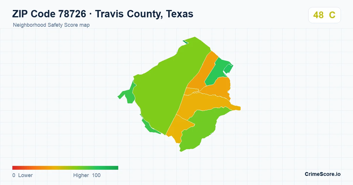 ZIP Code 78726 in Travis County, Texas neighborhood Safety Score map