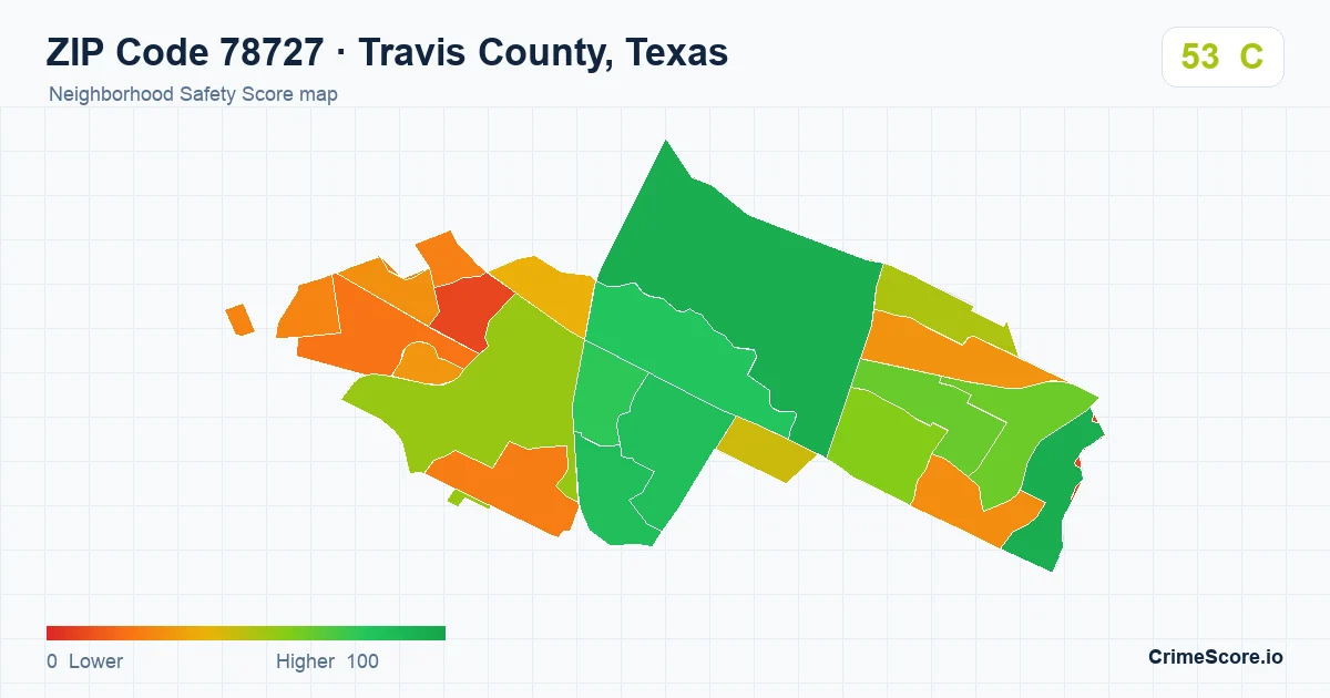 ZIP Code 78727 in Travis County, Texas neighborhood Safety Score map