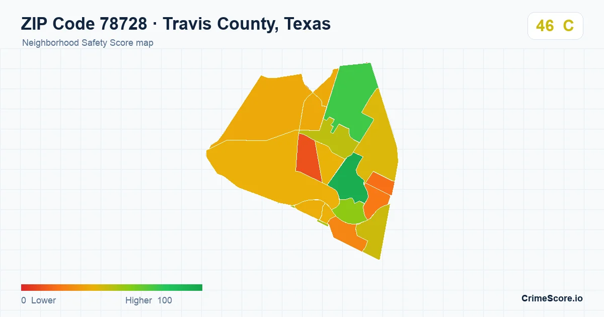 ZIP Code 78728 in Travis County, Texas neighborhood Safety Score map