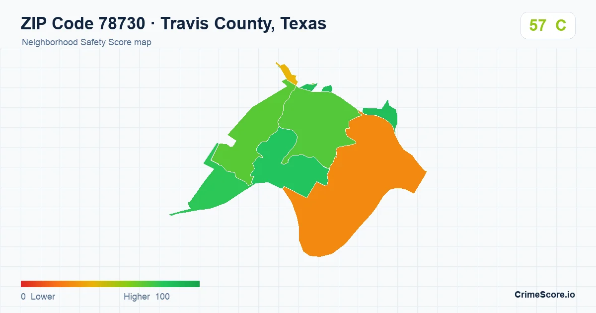 ZIP Code 78730 in Travis County, Texas neighborhood Safety Score map