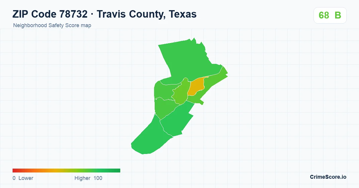 ZIP Code 78732 in Travis County, Texas neighborhood Safety Score map