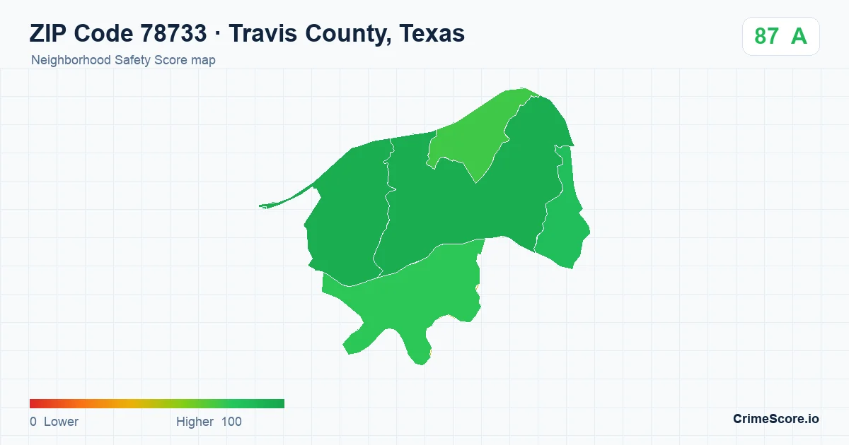 ZIP Code 78733 in Travis County, Texas neighborhood Safety Score map