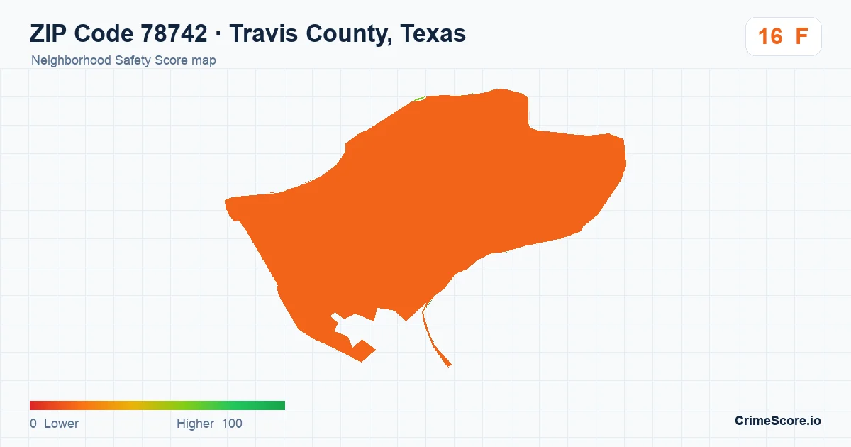ZIP Code 78742 in Travis County, Texas neighborhood Safety Score map