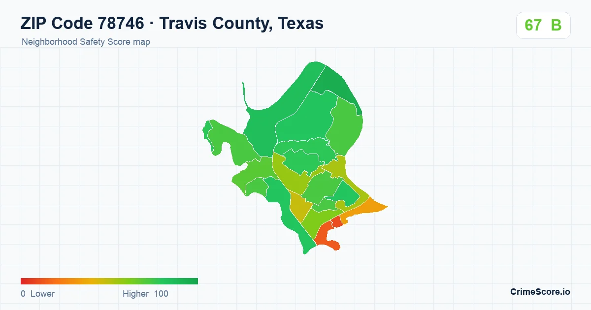 ZIP Code 78746 in Travis County, Texas neighborhood Safety Score map