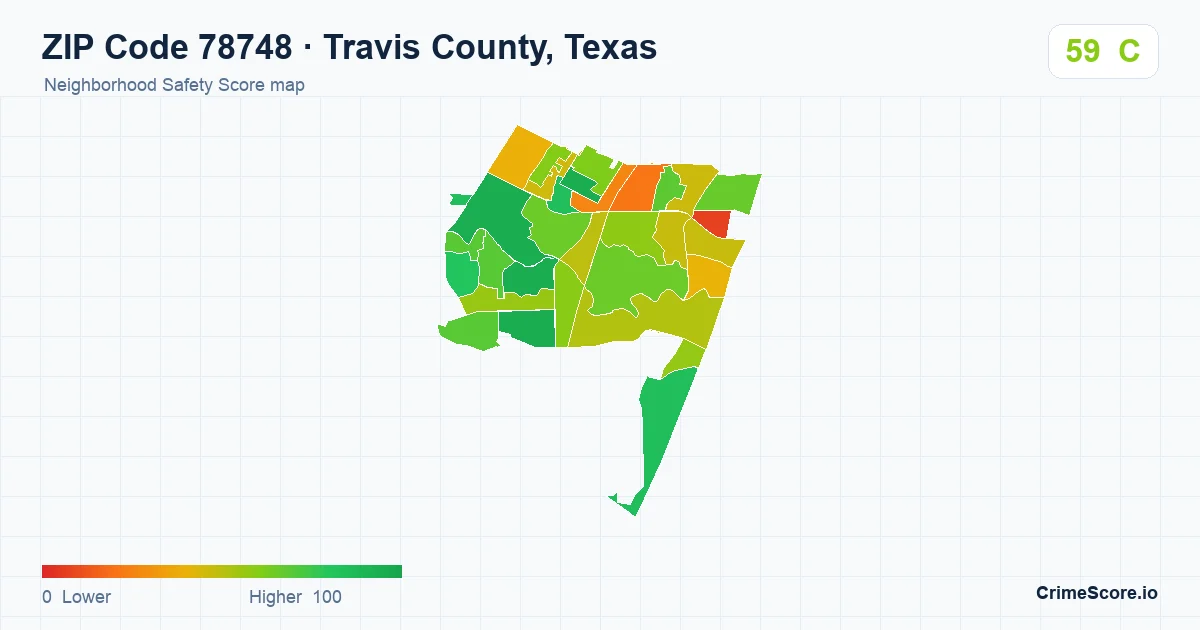 ZIP Code 78748 in Travis County, Texas neighborhood Safety Score map