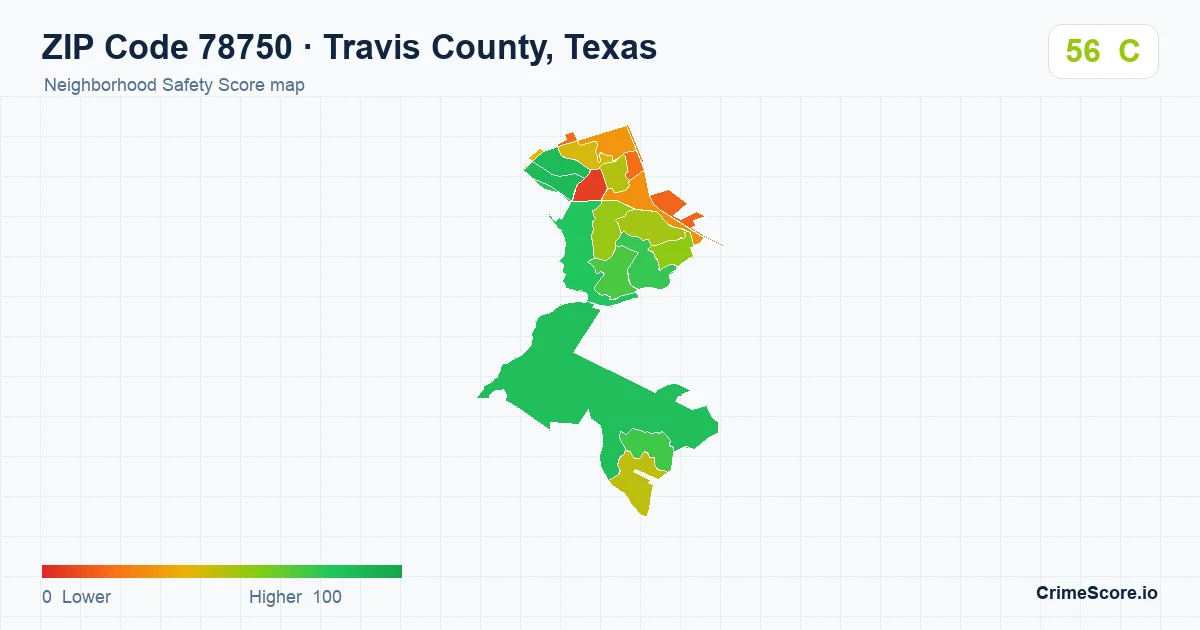 ZIP Code 78750 in Travis County, Texas neighborhood Safety Score map