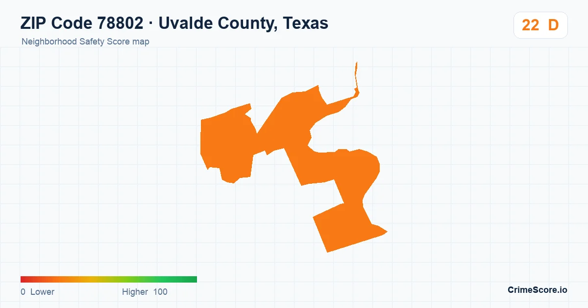 ZIP Code 78802 in Uvalde County, Texas neighborhood Safety Score map