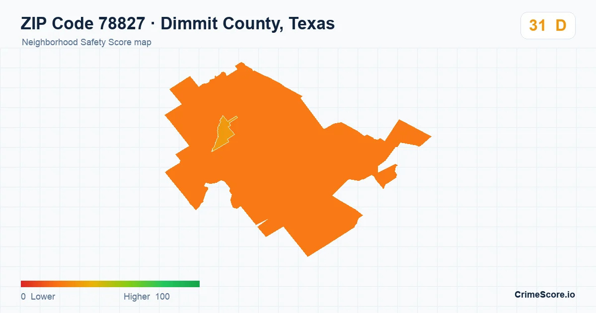 ZIP Code 78827 in Dimmit County, Texas neighborhood Safety Score map