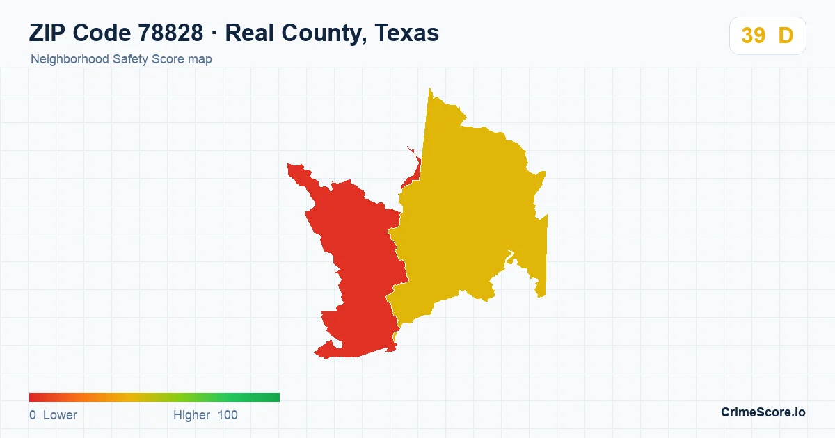 ZIP Code 78828 in Real County, Texas neighborhood Safety Score map