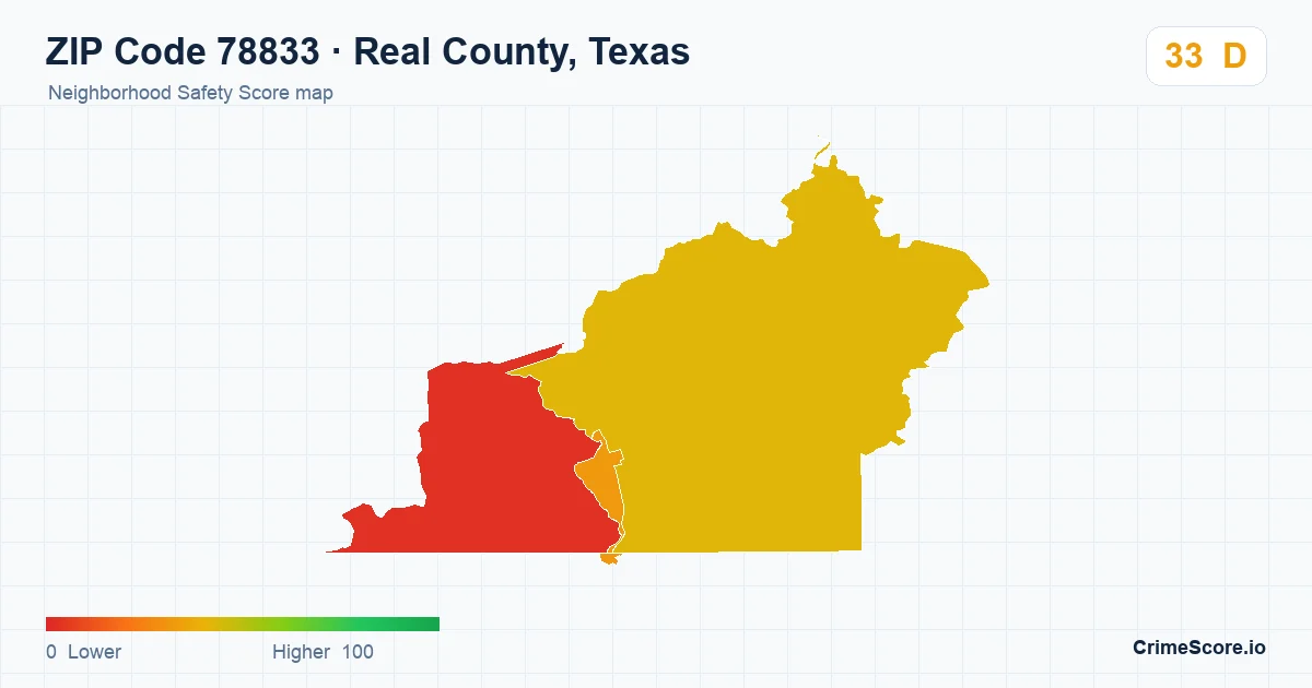 ZIP Code 78833 in Real County, Texas neighborhood Safety Score map