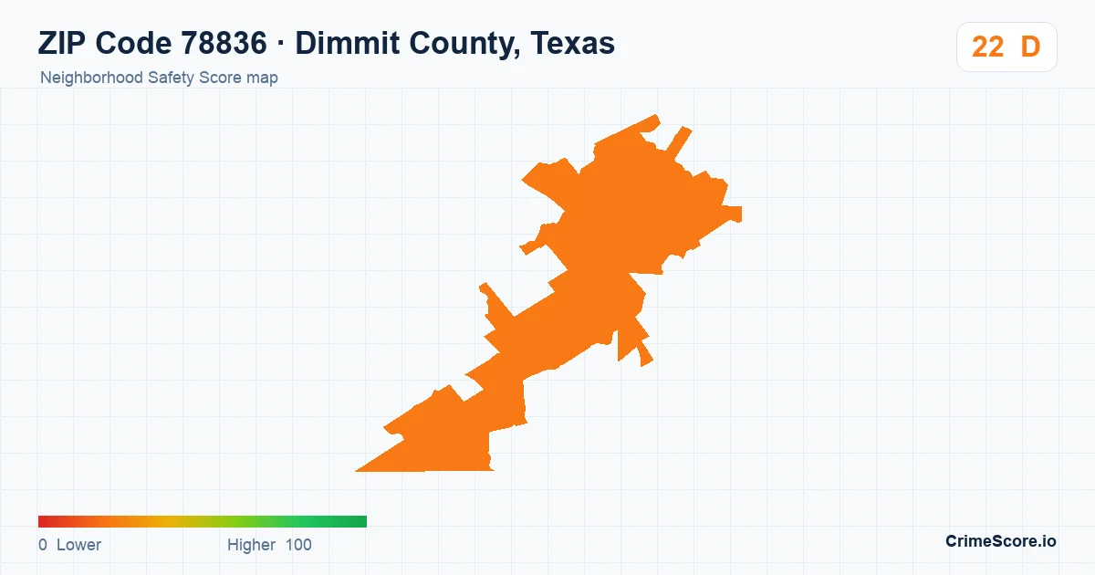ZIP Code 78836 in Dimmit County, Texas neighborhood Safety Score map