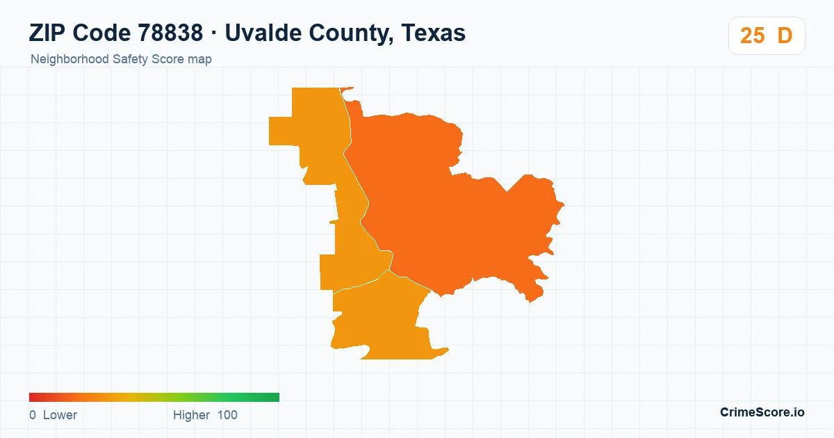 ZIP Code 78838 in Uvalde County, Texas neighborhood Safety Score map