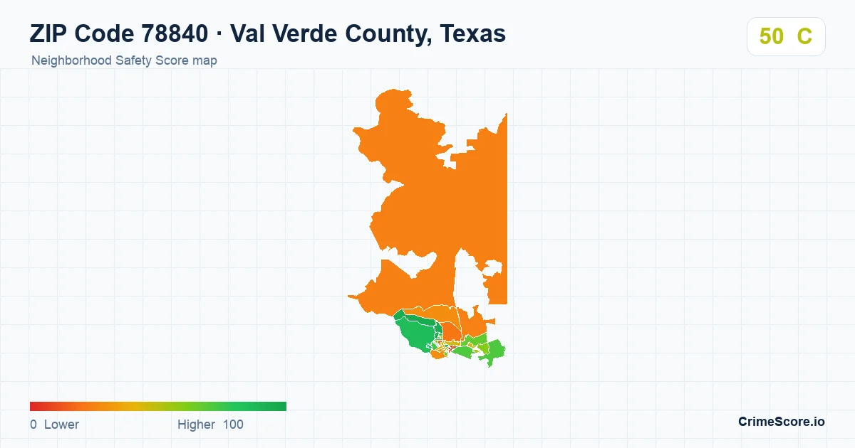 ZIP Code 78840 in Val Verde County, Texas neighborhood Safety Score map
