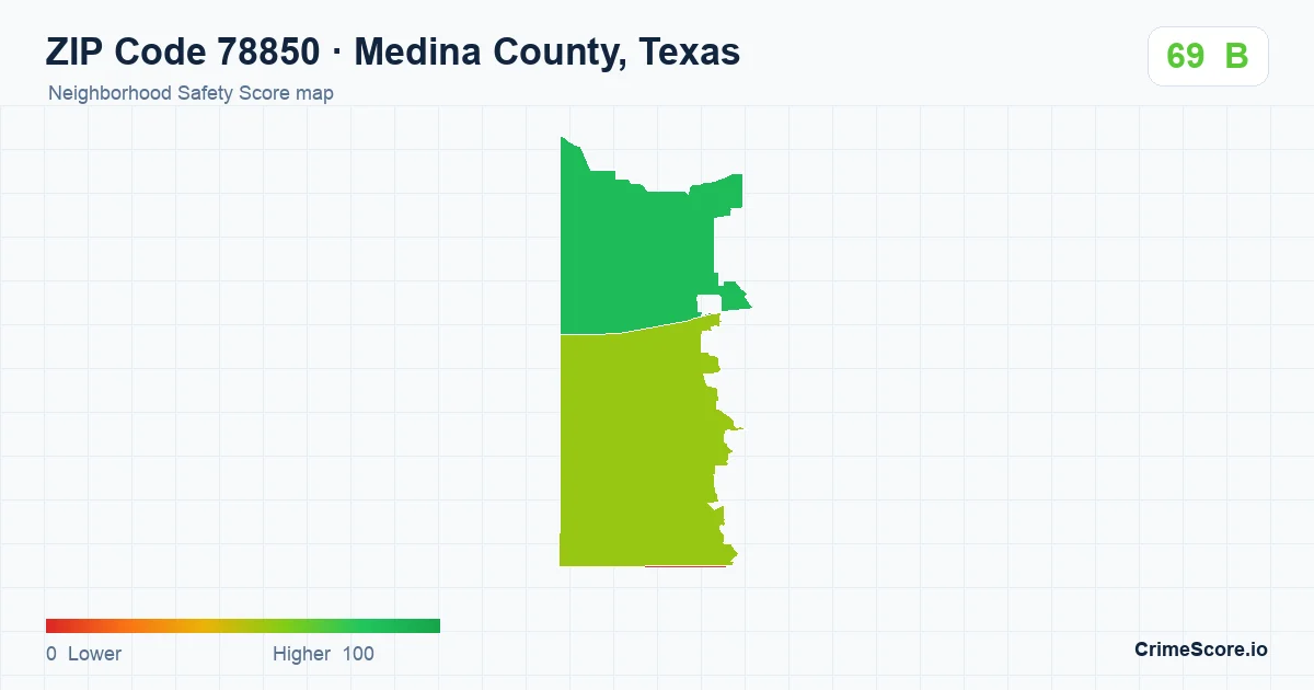 ZIP Code 78850 in Medina County, Texas neighborhood Safety Score map