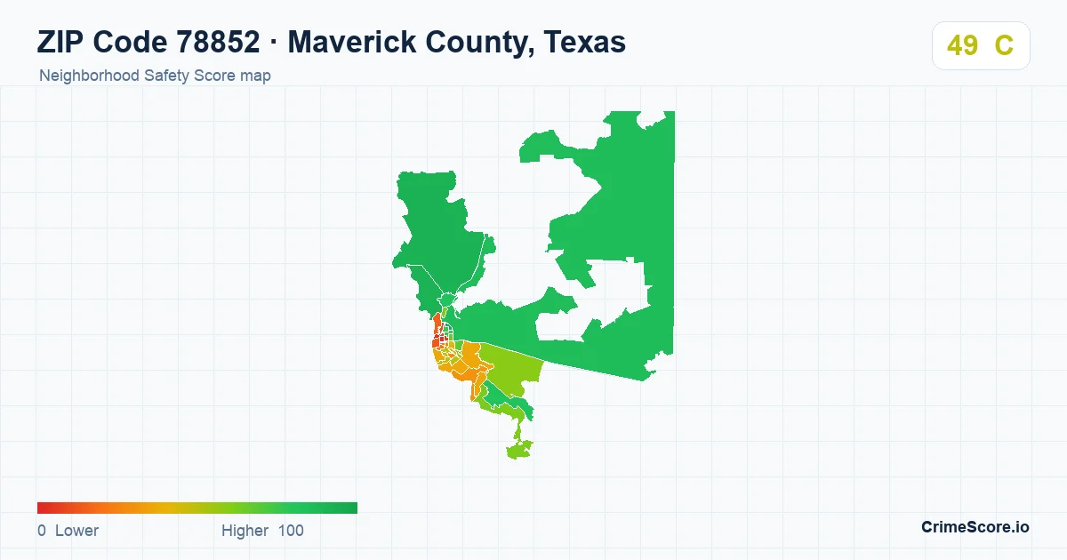 ZIP Code 78852 in Maverick County, Texas neighborhood Safety Score map