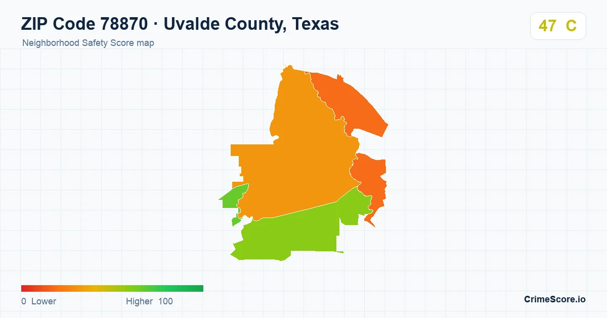 ZIP Code 78870 in Uvalde County, Texas neighborhood Safety Score map