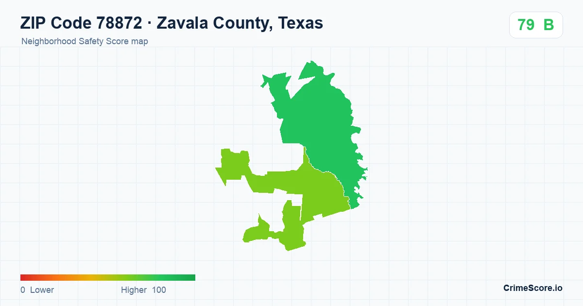 ZIP Code 78872 in Zavala County, Texas neighborhood Safety Score map
