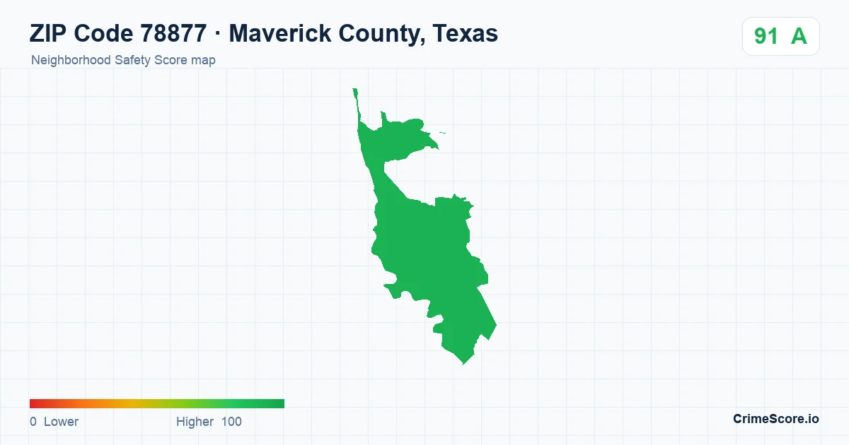 ZIP Code 78877 in Maverick County, Texas neighborhood Safety Score map