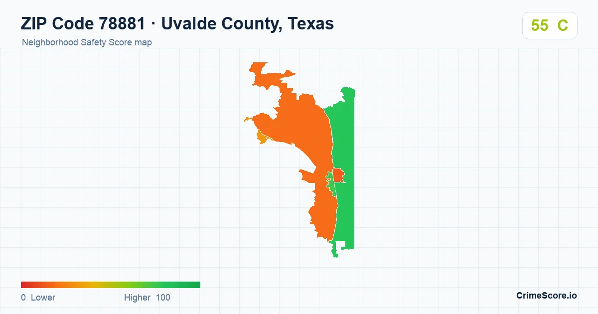 ZIP Code 78881 in Uvalde County, Texas neighborhood Safety Score map