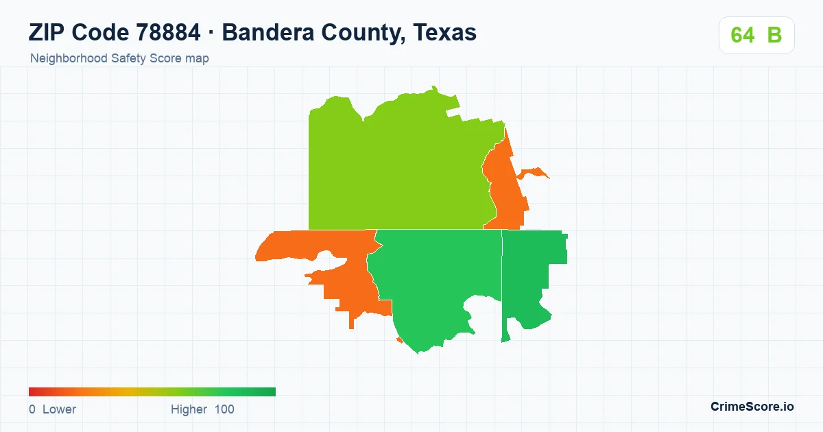 ZIP Code 78884 in Bandera County, Texas neighborhood Safety Score map