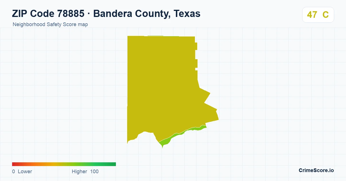ZIP Code 78885 in Bandera County, Texas neighborhood Safety Score map