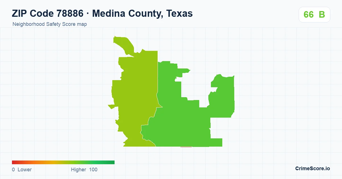 ZIP Code 78886 in Medina County, Texas neighborhood Safety Score map