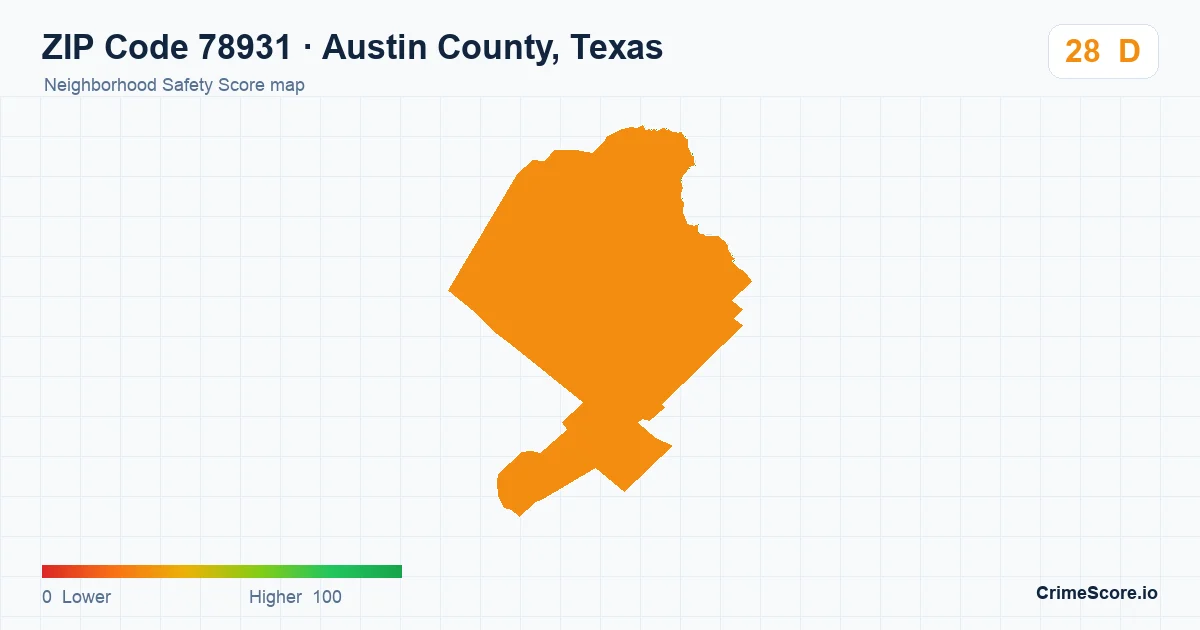 ZIP Code 78931 in Austin County, Texas neighborhood Safety Score map
