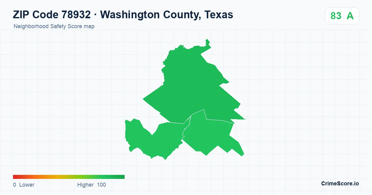 ZIP Code 78932 in Washington County, Texas neighborhood Safety Score map