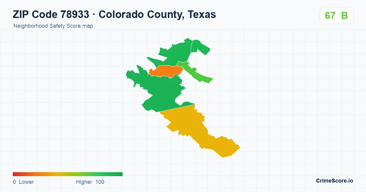 ZIP Code 78933 in Colorado County, Texas neighborhood Safety Score map