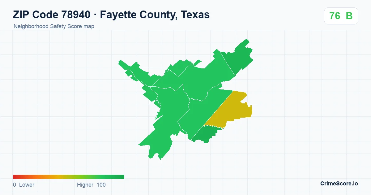 ZIP Code 78940 in Fayette County, Texas neighborhood Safety Score map