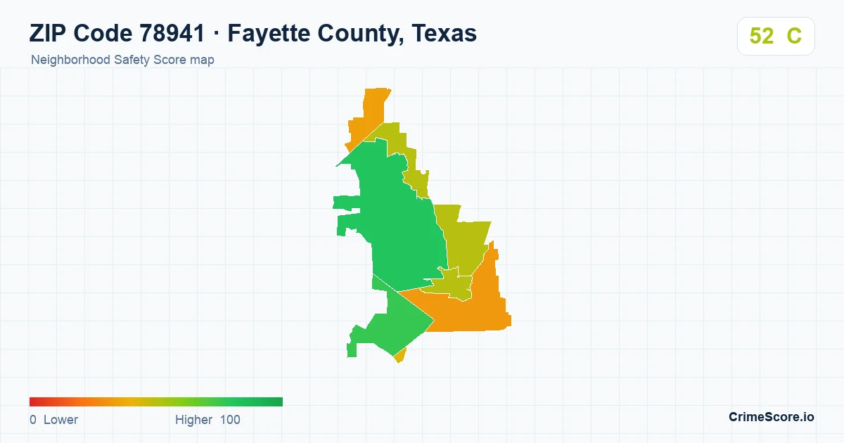 ZIP Code 78941 in Fayette County, Texas neighborhood Safety Score map