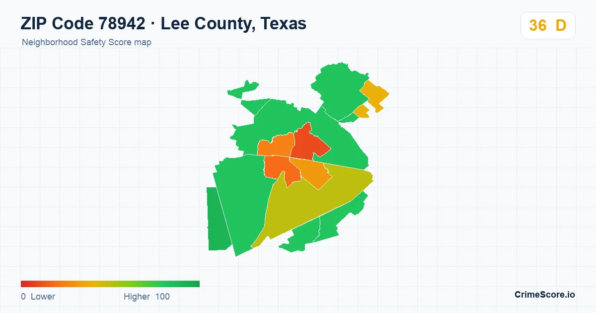ZIP Code 78942 in Lee County, Texas neighborhood Safety Score map